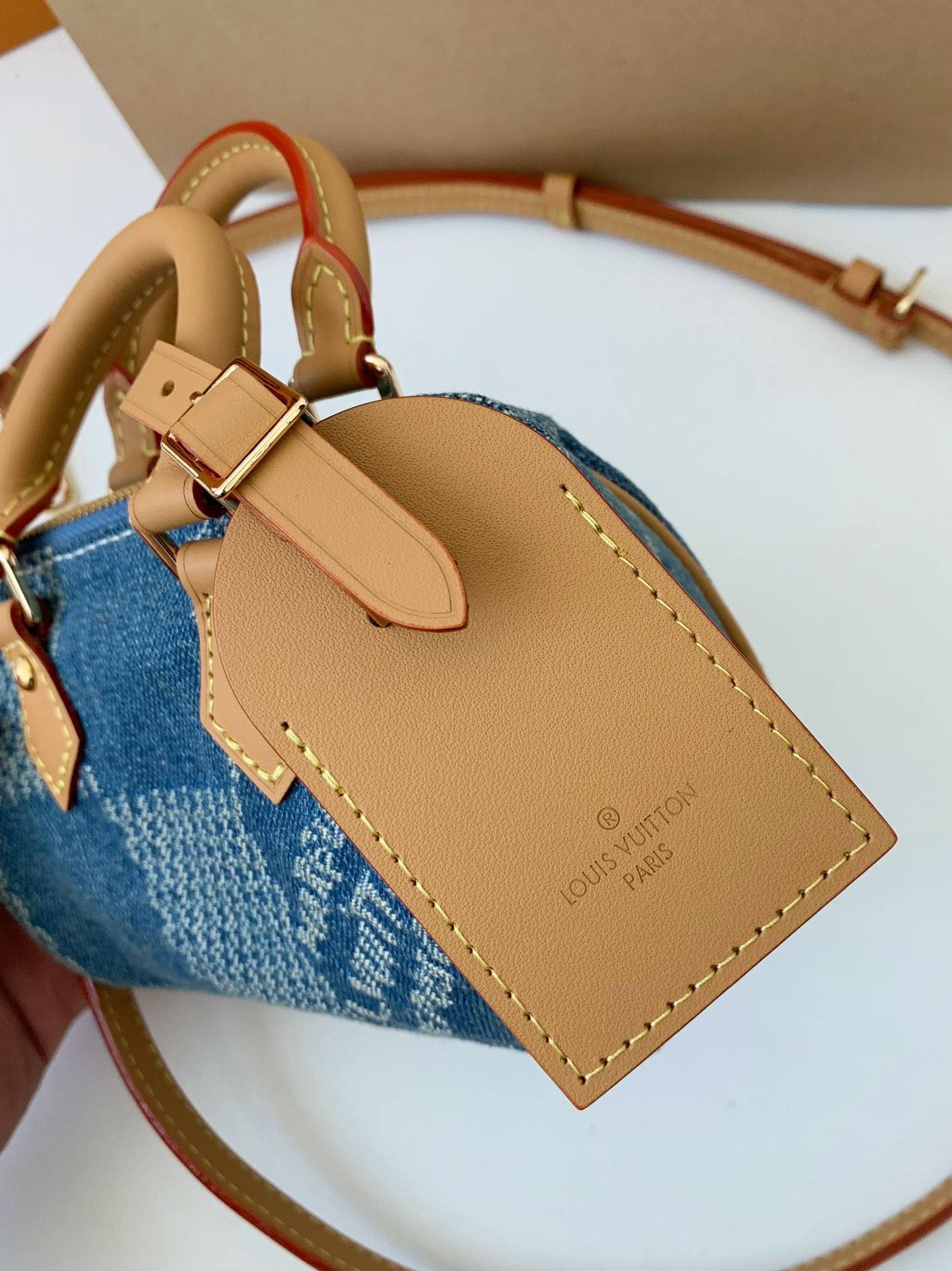 L*V The new SPEEDY 18bandouli ère tannin denim handbag  N40682  Size：18*12*10cm