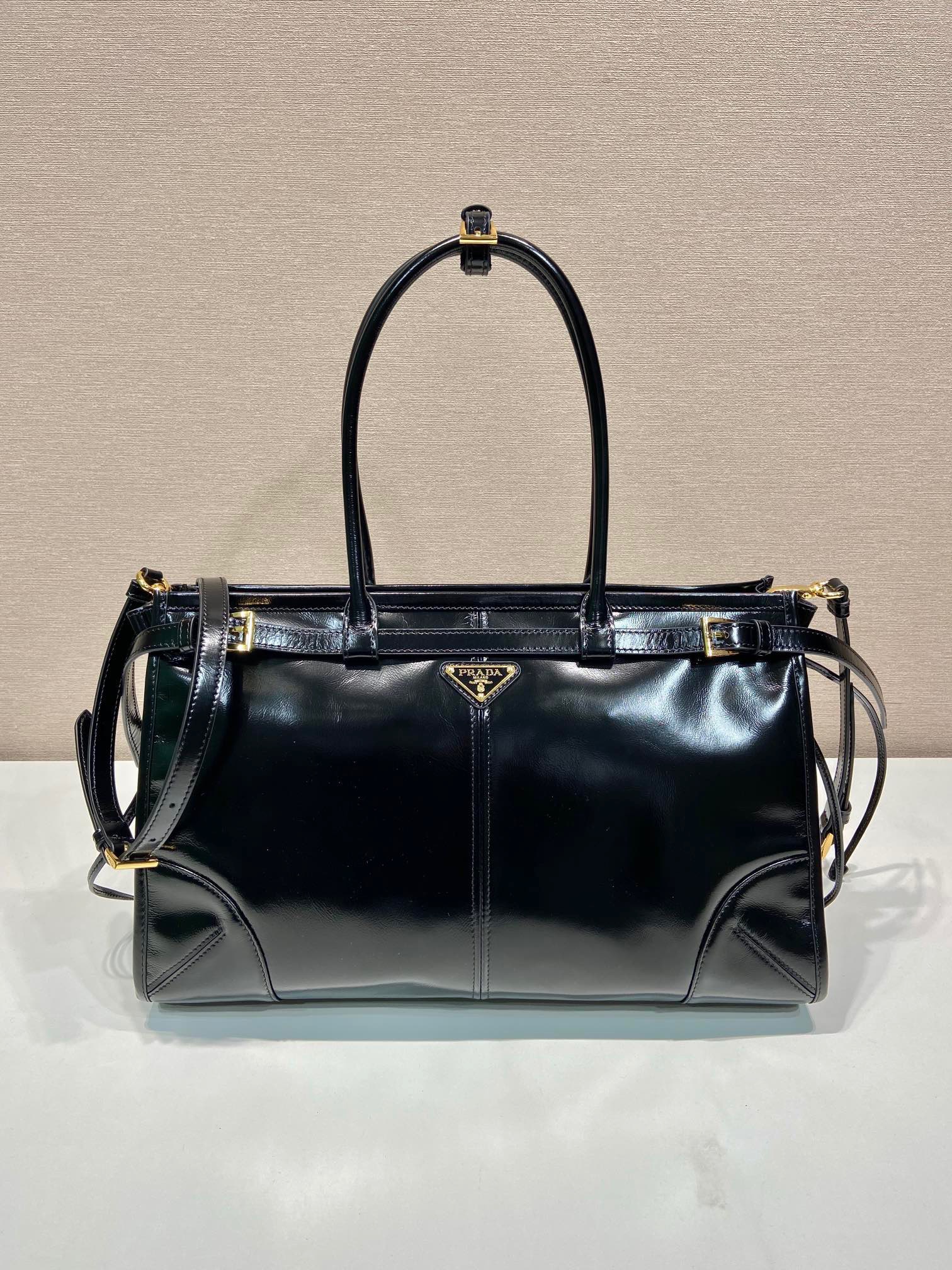 Pr*da Bonnie large leather handbag